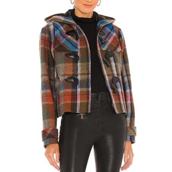 Veronica Beard Ianna Coat Plaid Multicolor Hooded Wool Toggle Duffle Jacket 2